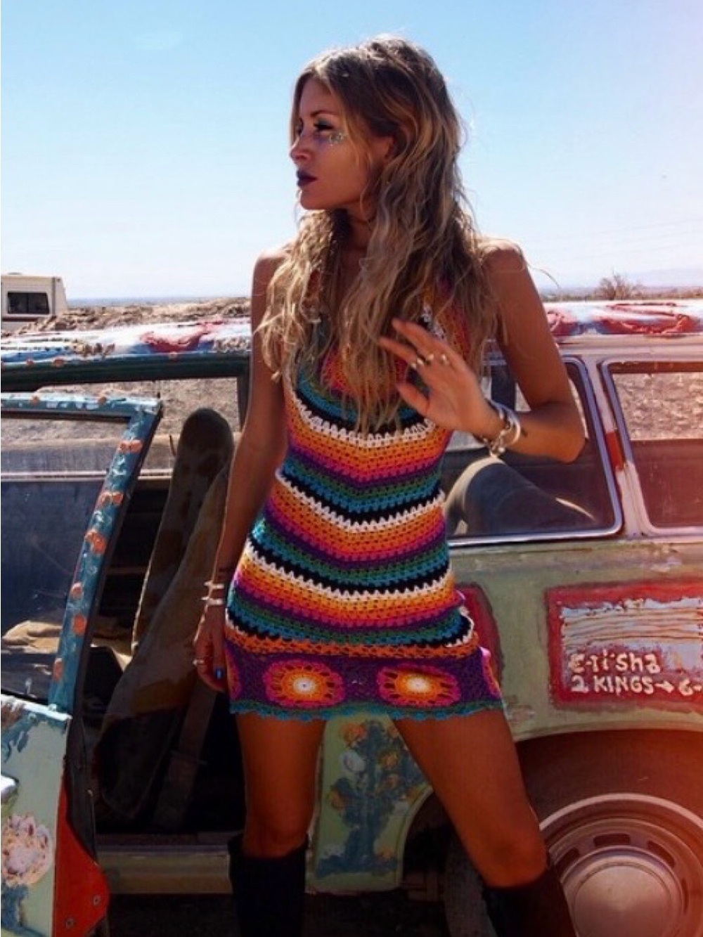 Rat & Boa Multicolor Crochet Mini Dress
